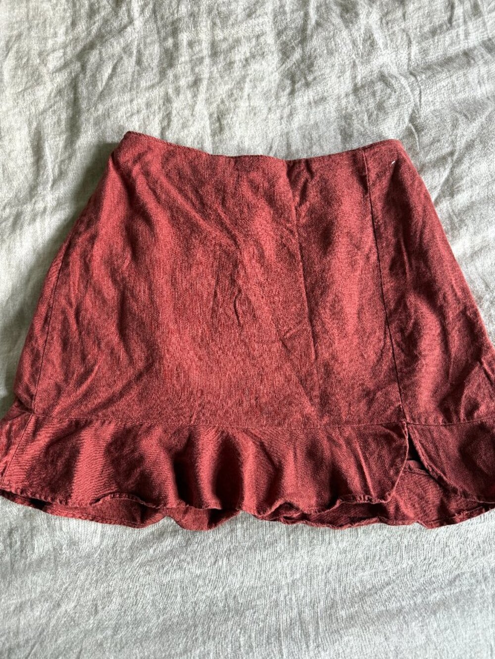 Abercrombie & Fitch Linen Blend Ruffle Mini Skirt Sienna Brown Size Small